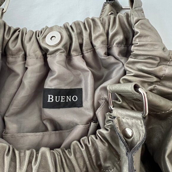 Bueno Gold Matte Metallic Bucket Bag with Scrunch Snap Opening, EC! - Picture 9 of 13